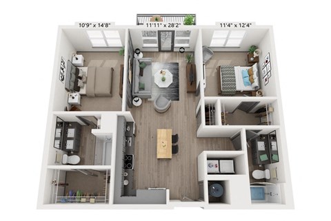 Floor plan for 2 beds, 2 baths, 1090 sqft